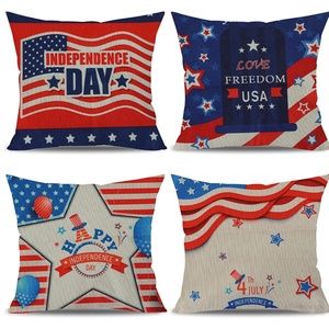 NEW Farmhouse Independence Day Pillow Covers 18"x18" (Set of 4)